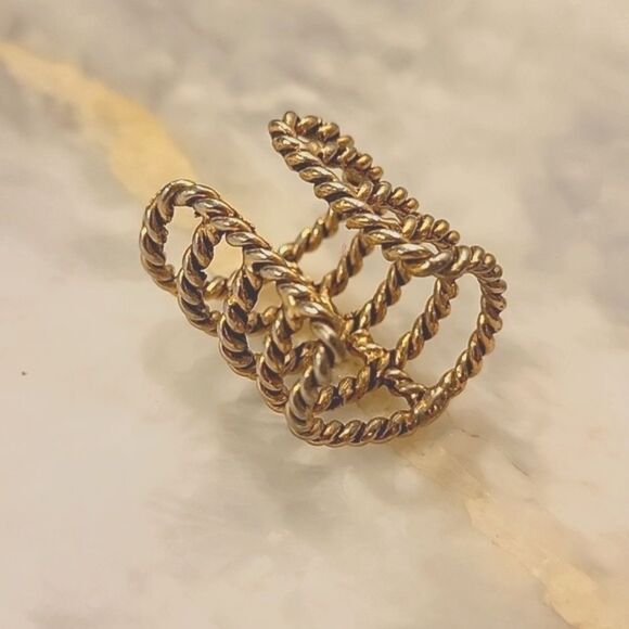 Feliks Adrik Cage Braided Rope Gold Brass Statement Boho Full Finger Ring 7 8 - Picture 3 of 5